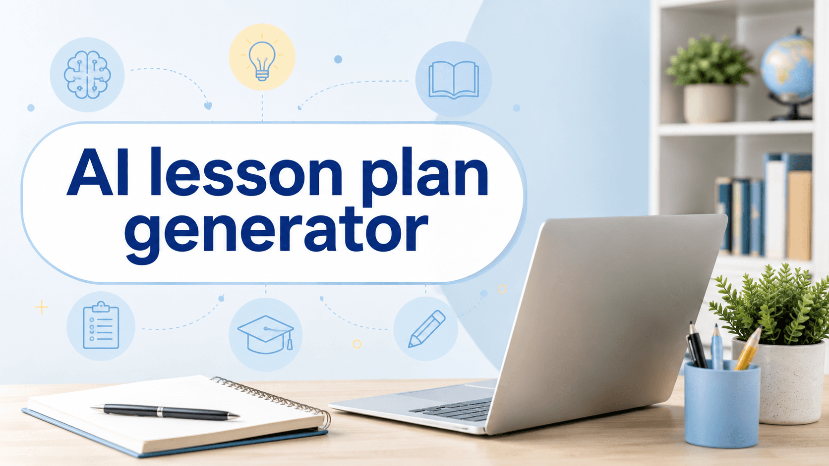Teacher using an AI lesson plan generator to create classroom activities, objectives, and assessments